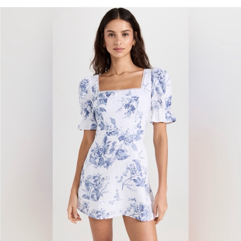 Reformation White and Blue Floral Mini Dress